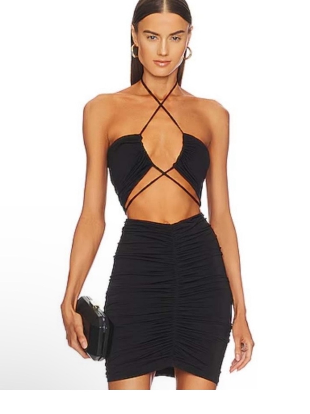 Revolve x michael costello Black Strappy Cutout Ruched Mini Dress